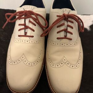 Cole Haan Cream Brogue Men's Oxfords with Red Laces, 9.5